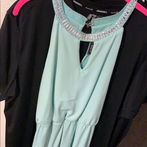 Teal rhinestone long dress